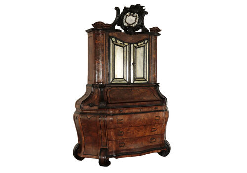 Antique Trumeau With Mirrors Walnut Slab Italy XX Century