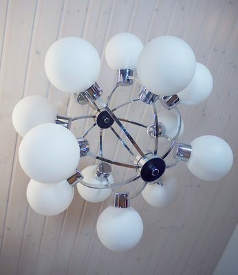 Space Age Glass And Chrome Chandelier From Kaiser Idell / Kaiser Leuchten, 1960s