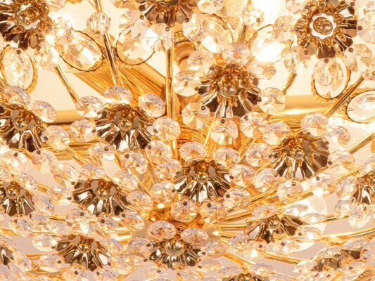 17 Semi Flush Mount In Swarovski Crystal And Gilt Brass From Palwa, 1960s photo for sale