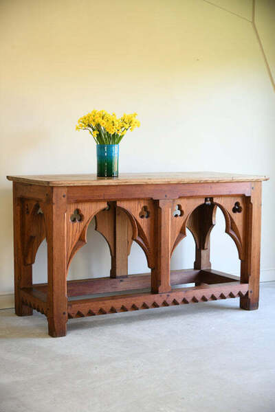 Victorian Gothic Pitch Pine Altar Table