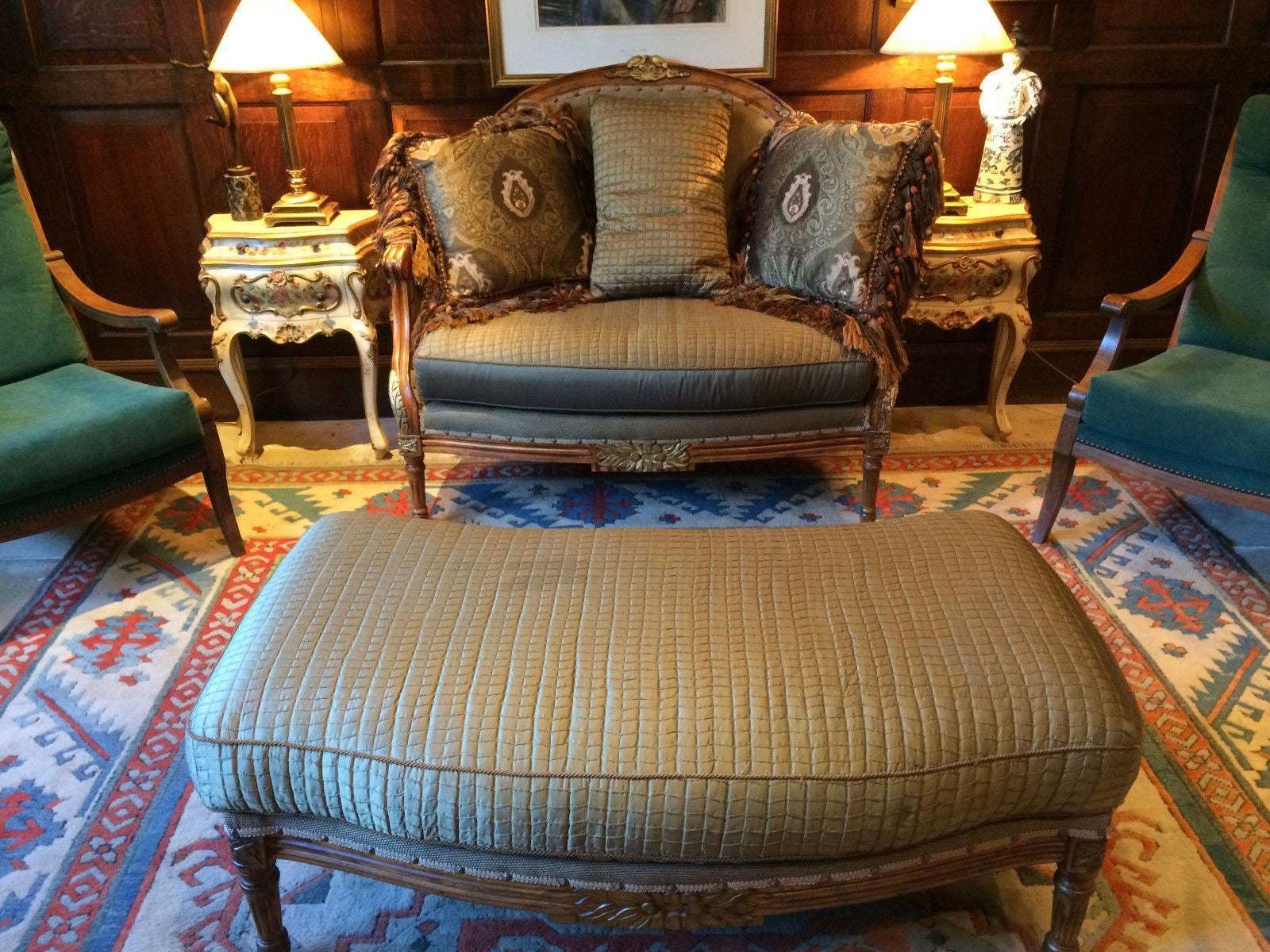 Fabulous Antique Style French Sofa Settee Salon Love Seat With Ottoman 2 Seater