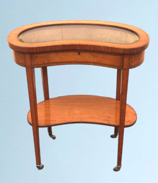 Edwardian Inlaid Kidney Shaped Satinwood Bijouterie Table