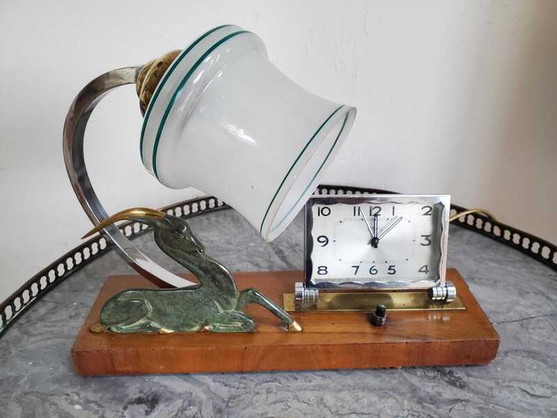 Art Deco Clock With Lamp / Antelope Clock With Alarm / Antelope Lamp With Clock / 1920 Lamp Alarm / Deco Alarm Clock With Lamp / Art Deco