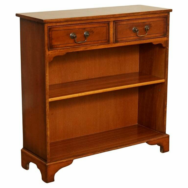 Vintage Yew Wood Dwarf Open Libary Bookcase Cabinet