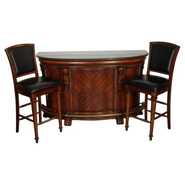 Stunning Howard & Miller Style American Bar With Granite Top & Pair Of Barstools