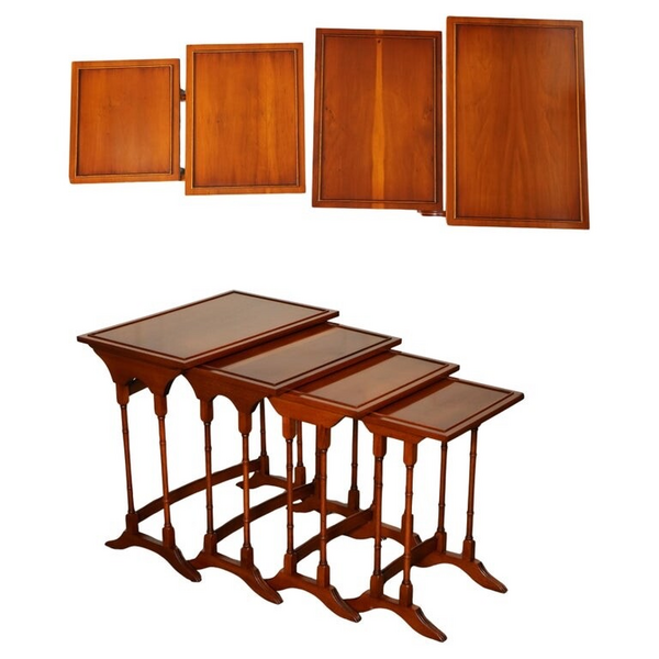 Bevan Funnell Yew Wood Faux Bamboo Nest Of Four Tables