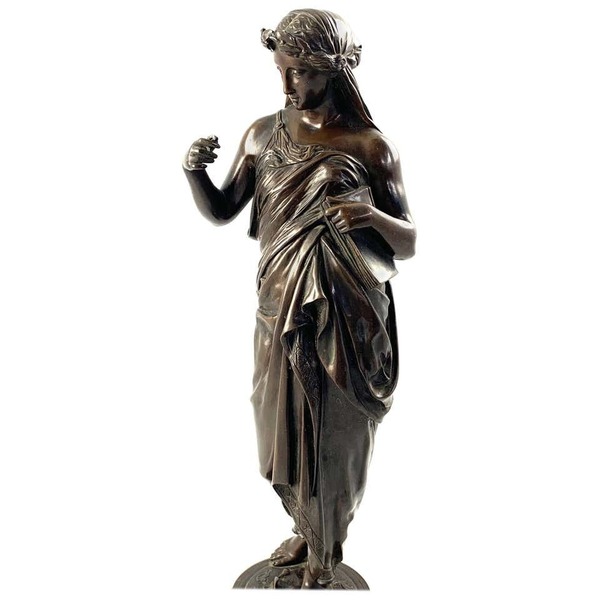 19th Century Bronze Of A Women Draped In Robes On A Circular Zodiac Base