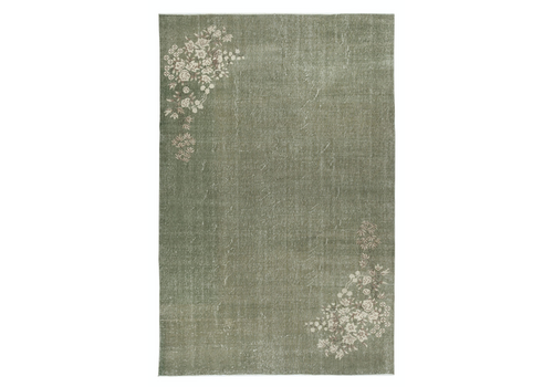 7x10.5 Ft Chinese Art Deco Inspired Vintage Handmade Area Rug In Green Color