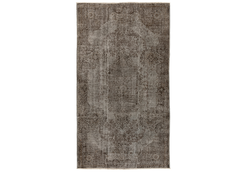 5.5x9.2 Ft Mid Century Area Rug Overdyed In Gray, Handmade In Turkey