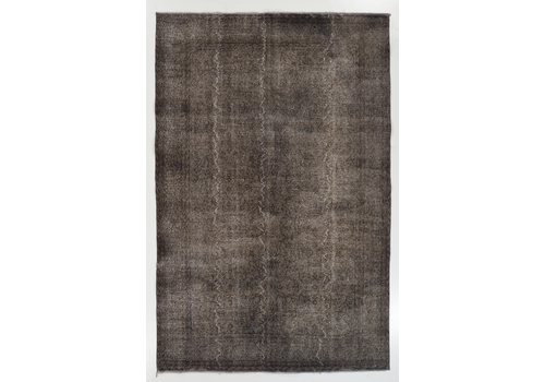 6.5x9.7 Ft Mid Century Area Rug Overdyed In Gray, Handknotted In Turkey
