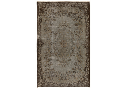 5.8x9.3 Ft Mid Century Area Rug Overdyed In Gray, Handknotted In Turkey