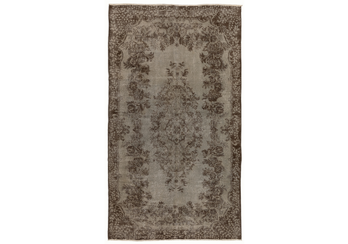 5.6x9.5 Ft Mid Century Area Rug Overdyed In Gray, Handmade In Turkey