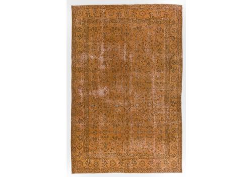 6.7x10.2 Ft Midcentury Floral Design Rug Redyed In Orange, Handknotted In Turkey