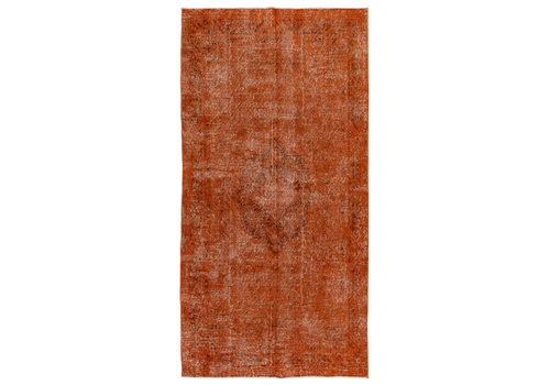 4.4x8.5 Ft Distressed Mid Century Rug Re Dyed In Orange, Handknotted In Turkey