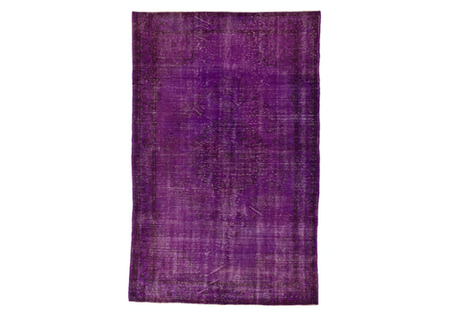 6.5x10.2 Ft Midcentury Area Rug Overdyed In Purple Color, Hand Knotted In Turkey