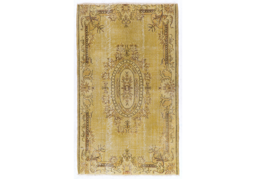 5.2x8.9 Ft Midcentury Baroque Style Area Rug Redyed In Yellow. Floor Covering