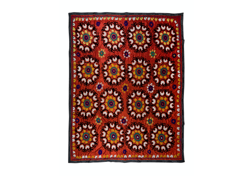 7x8.3 Ft Vintage Decorative Silk Embroidery Bed Cover, Asian Suzani Wall Hanging