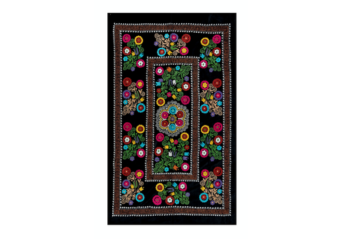 4.3x6.8 Ft Vintage Silk Hand Embroidery Bed Cover, Uzbek Suzani Wall Hanging