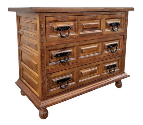 Castillian Walnut Commode With 3 Drawers, 1940s