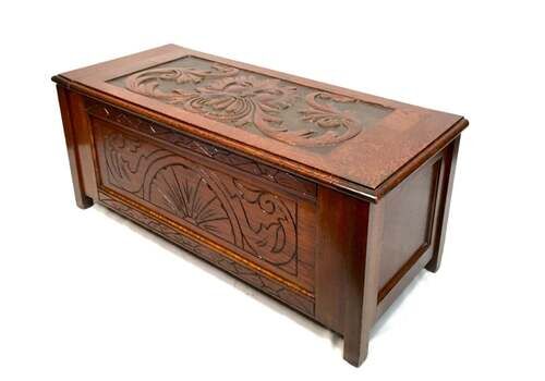 Antique Early 20th Century Oak Wooden Coffer Chest / Trunk / Blanket Box C.1900