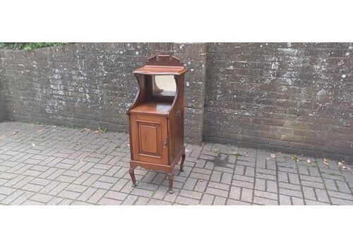 Victorian Mahogany Music Cabinet Narrow Ornate Antique Storage With Brass Details & Mirror