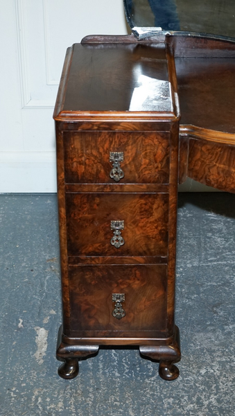 Antique 1920's Art Deco Burr Walnut Dressing Table With Large Mirror photo Furniture