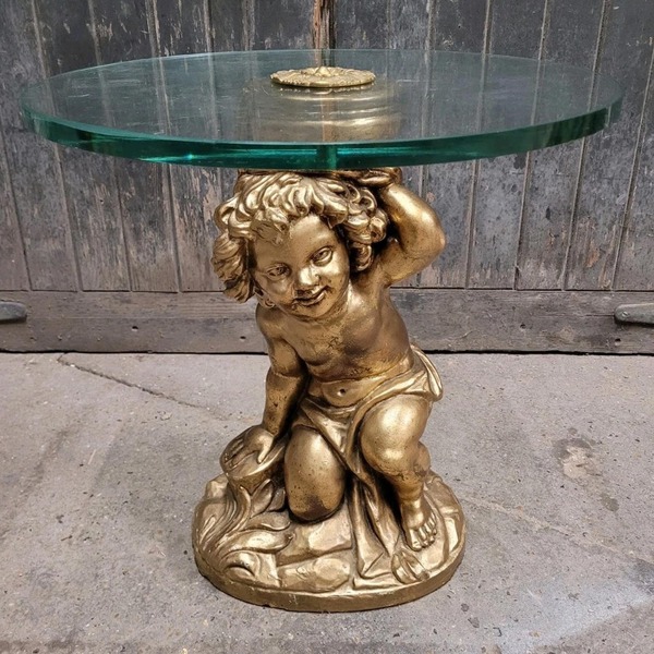 Antique Style Italian Gold Cherub Side Table Lamp Table