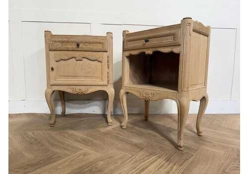 Pair Of French Rustic Oak Ornate Bedsides Tables Pair Of French His & Hers Bedside Tables