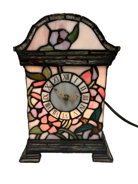 Tiffany Style Clock Lamp Height 26.5cm Width 18cm Depth 11cm
