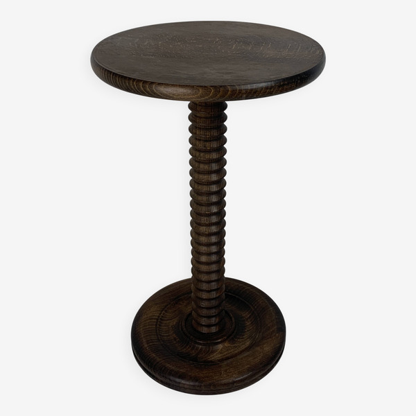 Brutalist Wood Turned Wine Press Side Table In The Style Of Charles Dudouyt