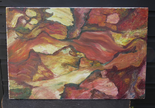 Vintage 1960 / 70's Colourful Mid Century Modern Abstract Oil Painting  24"X 16"