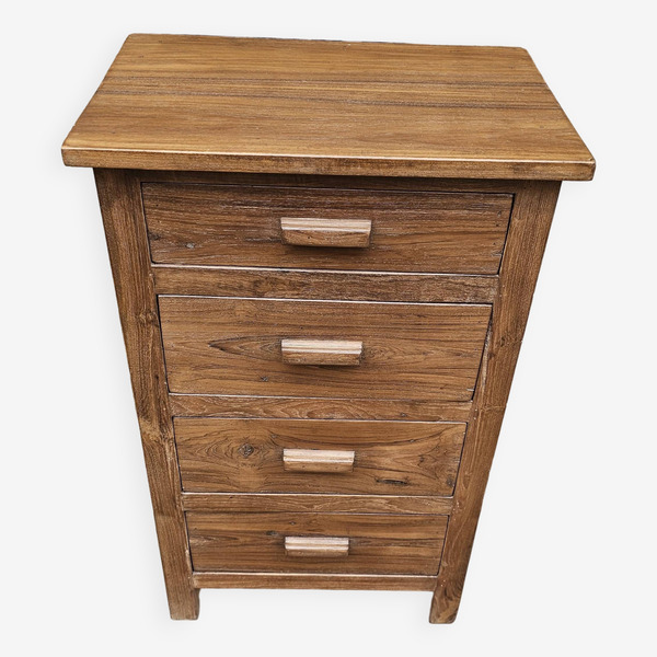 Old Bedside Table With 4 Drawers In Burmese Teak