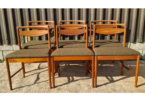 Fab Set Of 6 Vintage Mid Century McIntosh Teak Dining Chairs Green Tweed Wool