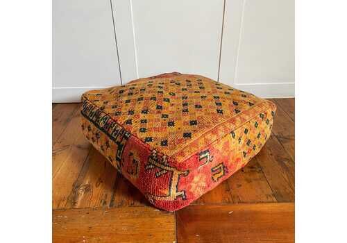 Vintage Moroccan Pouf Footstool Kilim Carpet Handwoven Wool 60x60x20cm Traditional Lounge Pouffe Cube Square Floor Cushion Pink Pattern