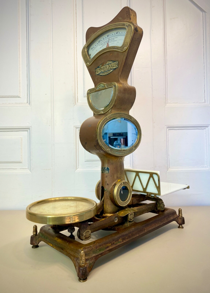 Antique Large Brass Grocers Shop Counter Scales By 'The Automatic Scale Company'