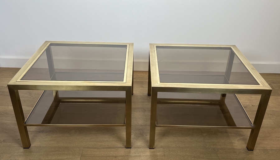 Pair Of Large Square Brass Side Tables