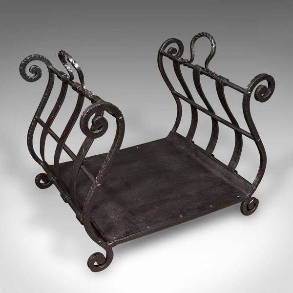 Antique Log Layer, English, Wrought Iron Fireside Fuel Keeper, Victorian, C.1850