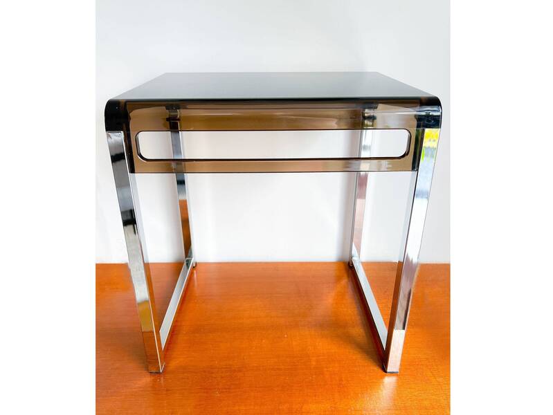 Vintage Side Table Designed By Marc Berthier – 'Smoked' Brown Acrylic And Chrome – 60/70s   Prisunic
