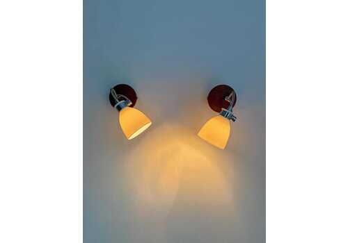 Vintage Wall / Ceiling Lamps   Set Of 2   German Design By Brilliant   Bone China, Wood, Chrome   Excellent Condition