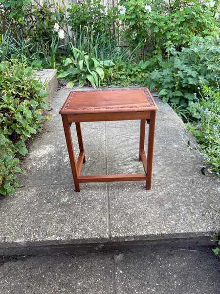 Delightful Hand Carved Vintage 1950s Occasional Table With Secret Storage Compartment; Small Side Table, Plant Stand, Mid Century Table