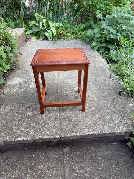 Delightful Hand Carved Vintage 1950s Occasional Table With Secret Storage Compartment; Small Side Table, Plant Stand, Mid Century Table