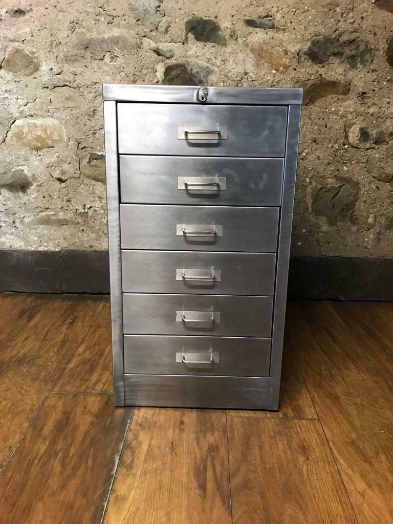 Vintage Industrial Stripped Metal 6 Drawer Filing Cabinet Storage