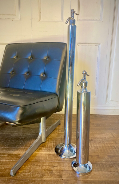 2 X Vintage Chrome Tall Column Soda Syphons.