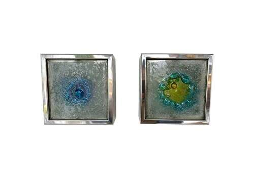 Pair Of Metal Chrome Box Sconces Bubble Glass, Netherland, 1970s