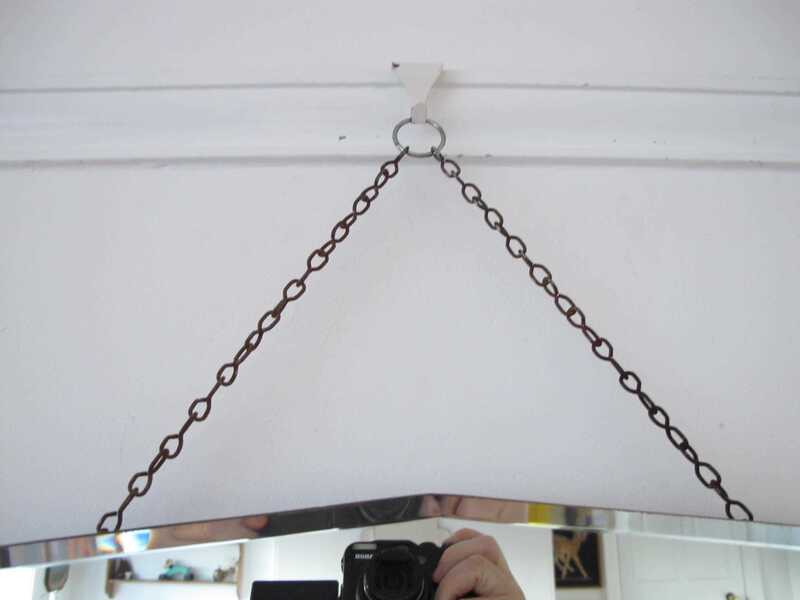 Art Deco Frameless Bevelled Mirror. Seven Sided. Ready To Hang On Original Visible Chain. photo vinterior
