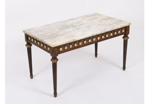 Vintage Ormolu Mounted Coffee Table Marble Top Mid Century