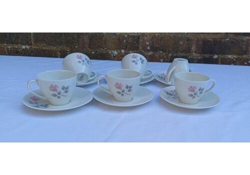Vintage Royal Doulton "Pillar Rose", Vintage Set Of 6 Coffee Cups & Saucers, Delicate English China, Coffee Set, Coffeeware C1970s