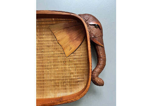 Boho Chic Elephant Vintage Chinese Tray  Top Art
