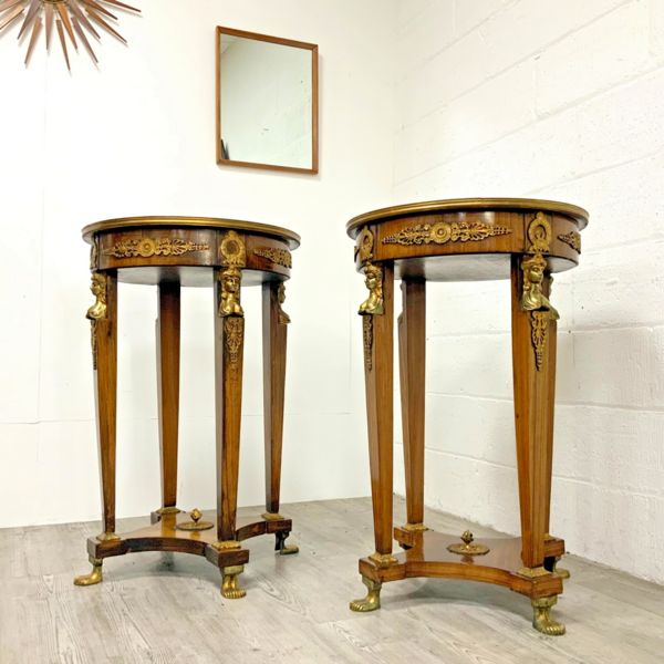 A Pair Of Louis XVI Style Gueridon Tables With Walnut Tops And Ormolu Decoration