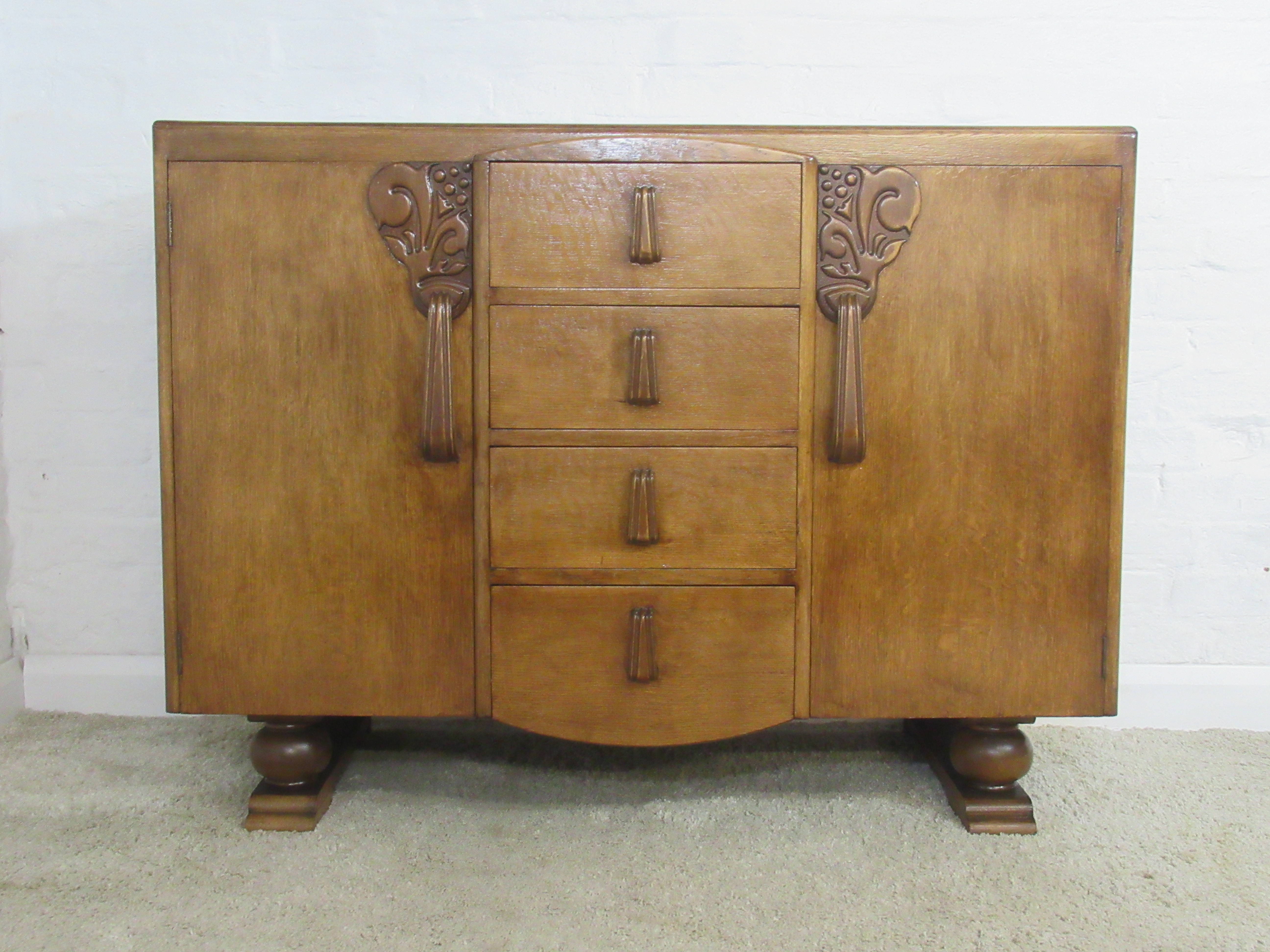 Vintage 1930s 1940s Jentique Small Oak Sideboard With Four Drawers And Cupboards Vinterior